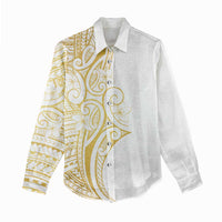 Polynesia White Sunday Women Casual Shirt Plumeria Polynesian Tribal Gold Color - Polynesian Pride