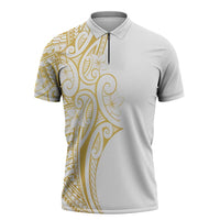 Polynesia White Sunday Zipper Polo Shirt Plumeria Polynesian Tribal Gold Color - Polynesian Pride