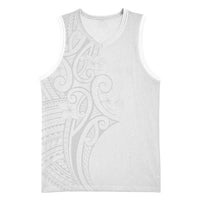 Polynesia White Sunday Basketball Jersey Plumeria Polynesian Tribal Grey Color - Polynesian Pride