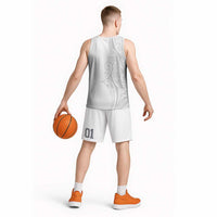 Polynesia White Sunday Basketball Jersey Plumeria Polynesian Tribal Grey Color - Polynesian Pride