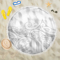 Polynesia White Sunday Beach Blanket Plumeria Polynesian Tribal Grey Color - Polynesian Pride