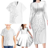 Polynesia White Sunday Family Matching Long Sleeve Bodycon Dress and Hawaiian Shirt Plumeria Polynesian Tribal Grey Color - Polynesian Pride
