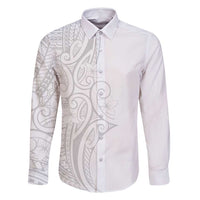 Polynesia White Sunday Family Matching Long Sleeve Bodycon Dress and Hawaiian Shirt Plumeria Polynesian Tribal Grey Color - Polynesian Pride