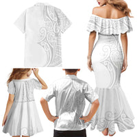 Polynesia White Sunday Family Matching Mermaid Dress and Hawaiian Shirt Plumeria Polynesian Tribal Grey Color - Polynesian Pride