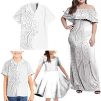 Polynesia White Sunday Family Matching Off Shoulder Maxi Dress and Hawaiian Shirt Plumeria Polynesian Tribal Grey Color - Polynesian Pride