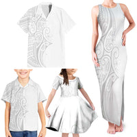 Polynesia White Sunday Family Matching Tank Maxi Dress and Hawaiian Shirt Plumeria Polynesian Tribal Grey Color - Polynesian Pride