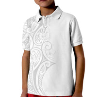 Polynesia White Sunday Kid Polo Shirt Plumeria Polynesian Tribal Grey Color - Polynesian Pride