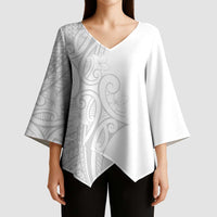 Polynesia White Sunday Kimono Sleeve Blouse Plumeria Polynesian Tribal Grey Color - Polynesian Pride