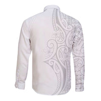 Polynesia White Sunday Long Sleeve Button Shirt Plumeria Polynesian Tribal Grey Color - Polynesian Pride