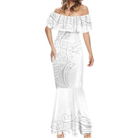 Polynesia White Sunday Mermaid Dress Plumeria Polynesian Tribal Grey Color - Polynesian Pride