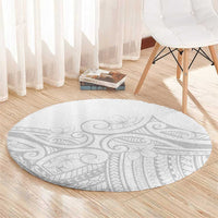 Polynesia White Sunday Round Carpet Plumeria Polynesian Tribal Grey Color - Polynesian Pride