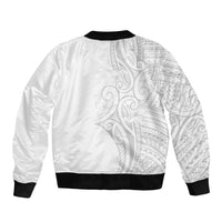 Polynesia White Sunday Sleeve Zip Bomber Jacket Plumeria Polynesian Tribal Grey Color - Polynesian Pride