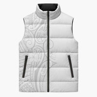 Polynesia White Sunday Sleeveless Puffer Jacket Plumeria Polynesian Tribal Grey Color - Polynesian Pride