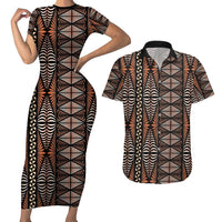 Malo e lelei Tonga Couples Matching Short Sleeve Bodycon Dress and Hawaiian Shirt Tongan Ngatu Vintage Brown - Polynesian Pride