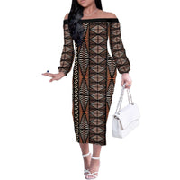 Malo e lelei Tonga Family Matching Off The Shoulder Long Sleeve Dress and Hawaiian Shirt Tongan Ngatu Vintage Brown - Polynesian Pride