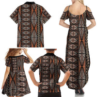 Malo e lelei Tonga Family Matching Summer Maxi Dress and Hawaiian Shirt Tongan Ngatu Vintage Brown - Polynesian Pride