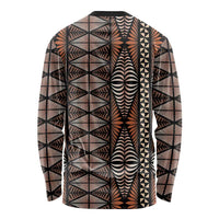 Malo e lelei Tonga Long Sleeve Shirt Tongan Ngatu Vintage Brown LT14 - Polynesian Pride