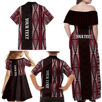 Tonga Rugby Personalised Family Matching Off Shoulder Maxi Dress and Hawaiian Shirt 2025 Mate Maa Tonga Ngatu Motif - Polynesian Pride