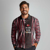 Tonga Rugby Personalised Long Sleeve Polo Shirt 2025 Mate Maa Tonga Ngatu Motif - Polynesian Pride
