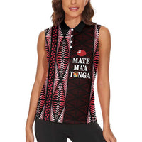Tonga Rugby Personalised Women Sleeveless Polo Shirt 2025 Mate Maa Tonga Ngatu Motif - Polynesian Pride