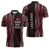 Tonga Rugby Personalised Zipper Polo Shirt 2025 Mate Maa Tonga Ngatu Motif - Polynesian Pride