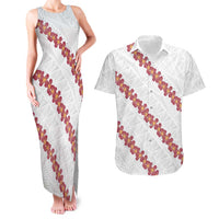 White Sunday Tonga Fakame Couples Matching Tank Maxi Dress and Hawaiian Shirt Tongan Ngatu Heilala Lei - Polynesian Pride