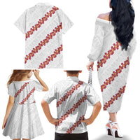 White Sunday Tonga Fakame Family Matching Off The Shoulder Long Sleeve Dress and Hawaiian Shirt Tongan Ngatu Heilala Lei - Polynesian Pride