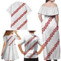 White Sunday Tonga Fakame Family Matching Off Shoulder Maxi Dress and Hawaiian Shirt Tongan Ngatu Heilala Lei - Polynesian Pride