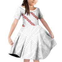 White Sunday Tonga Fakame Family Matching Off Shoulder Short Dress and Hawaiian Shirt Tongan Ngatu Heilala Lei - Polynesian Pride