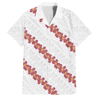 White Sunday Tonga Fakame Family Matching Off Shoulder Short Dress and Hawaiian Shirt Tongan Ngatu Heilala Lei - Polynesian Pride