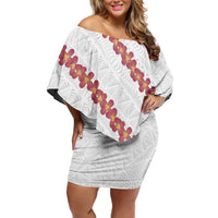 White Sunday Tonga Fakame Family Matching Off Shoulder Short Dress and Hawaiian Shirt Tongan Ngatu Heilala Lei - Polynesian Pride