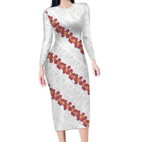 White Sunday Tonga Fakame Long Sleeve Bodycon Dress Tongan Ngatu Heilala Lei - Polynesian Pride
