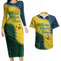 Personalised Malampa Province Vanuatu Couples Matching Long Sleeve Bodycon Dress and Hawaiian Shirt Map With Polynesian Pattern LT14 Multicolor - Polynesian Pride