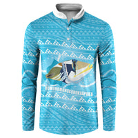 Aloha Hawaii Humuhumu Reef Triggerfish Button Sweatshirt Hawaiian Leis Kakau Pattern LT14 Blue - Polynesian Pride