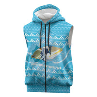 Aloha Hawaii Humuhumu Reef Triggerfish Sleeveless Zip Hoodie Hawaiian Leis Kakau Pattern LT14 Blue - Polynesian Pride