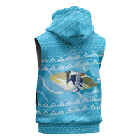 Aloha Hawaii Humuhumu Reef Triggerfish Sleeveless Zip Hoodie Hawaiian Leis Kakau Pattern LT14 - Polynesian Pride