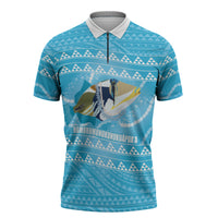 Aloha Hawaii Humuhumu Reef Triggerfish Zipper Polo Shirt Hawaiian Leis Kakau Pattern LT14 Blue - Polynesian Pride