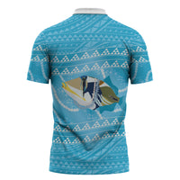 Aloha Hawaii Humuhumu Reef Triggerfish Zipper Polo Shirt Hawaiian Leis Kakau Pattern LT14 - Polynesian Pride