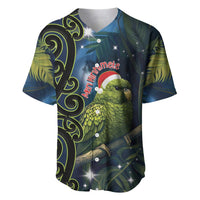 New Zealand Christmas Baseball Jersey Cute Kakapo Meri Kirihimete Maori Koru LT14 Blue - Polynesian Pride