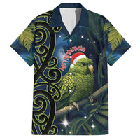 New Zealand Christmas Family Matching Tank Maxi Dress and Hawaiian Shirt Cute Kakapo Meri Kirihimete Maori Koru LT14 Dad's Shirt - Short Sleeve Blue - Polynesian Pride