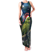 New Zealand Christmas Family Matching Tank Maxi Dress and Hawaiian Shirt Cute Kakapo Meri Kirihimete Maori Koru LT14 Mom's Dress Blue - Polynesian Pride