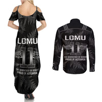New Zealand Silver Fern Rugby Couples Matching Summer Maxi Dress and Long Sleeve Button Shirt Aotearoa Godfather Proud Gone But Never Forgotten LT14 - Polynesian Pride