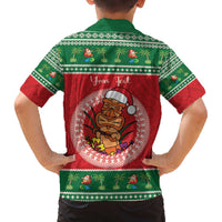 Personalized Hawaii Christmas Family Matching Off The Shoulder Long Sleeve Dress and Hawaiian Shirt Tiki Santa Mele Kalikimaka