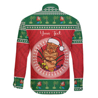 Personalized Hawaii Christmas Family Matching Off The Shoulder Long Sleeve Dress and Hawaiian Shirt Tiki Santa Mele Kalikimaka