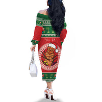 Personalized Hawaii Christmas Family Matching Off The Shoulder Long Sleeve Dress and Hawaiian Shirt Tiki Santa Mele Kalikimaka