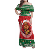 Personalized Hawaii Christmas Family Matching Off Shoulder Maxi Dress and Hawaiian Shirt Tiki Santa Mele Kalikimaka
