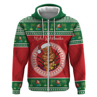 Personalized Hawaii Christmas Zip Hoodie Tiki Santa Mele Kalikimaka LT14 Zip Hoodie Red - Polynesian Pride