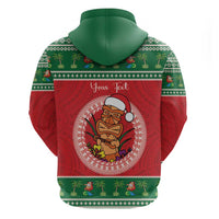 Personalized Hawaii Christmas Zip Hoodie Tiki Santa Mele Kalikimaka LT14 - Polynesian Pride