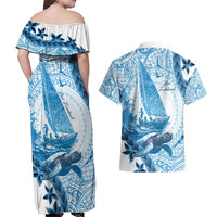 New Zealand Saling Couples Matching Off Shoulder Maxi Dress and Hawaiian Shirt Aotearoa Yacht Racing - Born To Sail
