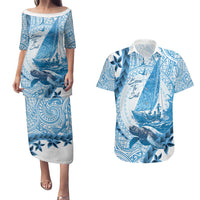 New Zealand Saling Couples Matching Puletasi and Hawaiian Shirt Aotearoa Yacht Racing - Born To Sail